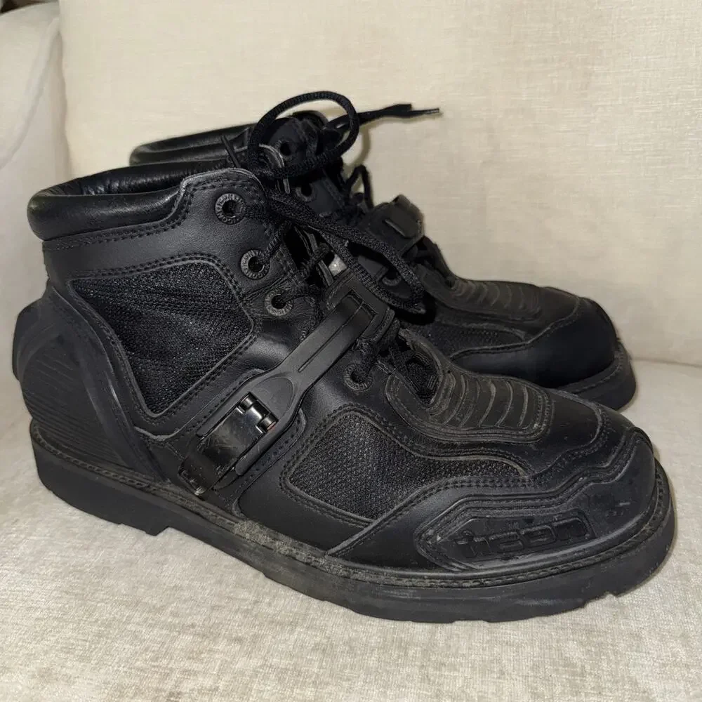 Icon Field Armor Chukka Motorcycle Boots Black Leather Fabric Men's Size 13